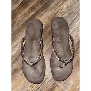 Vionic ‎ Ramba Orthaheel Tri Color Braided Strap Wedge Thong Sandals, Women’s 8